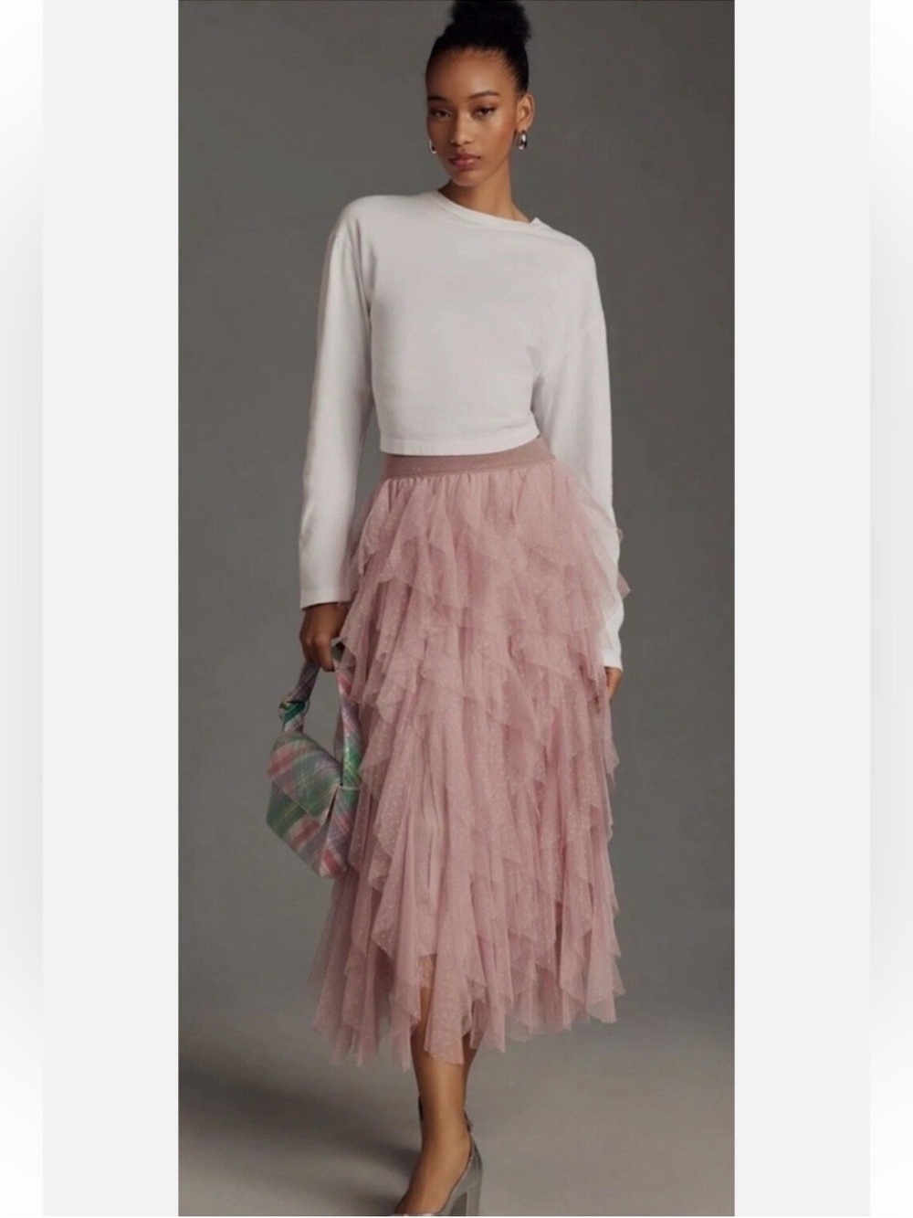 Anthropologie Dusty Blush Tiered Tulle Maxi Skirt - Picture 2 of 3